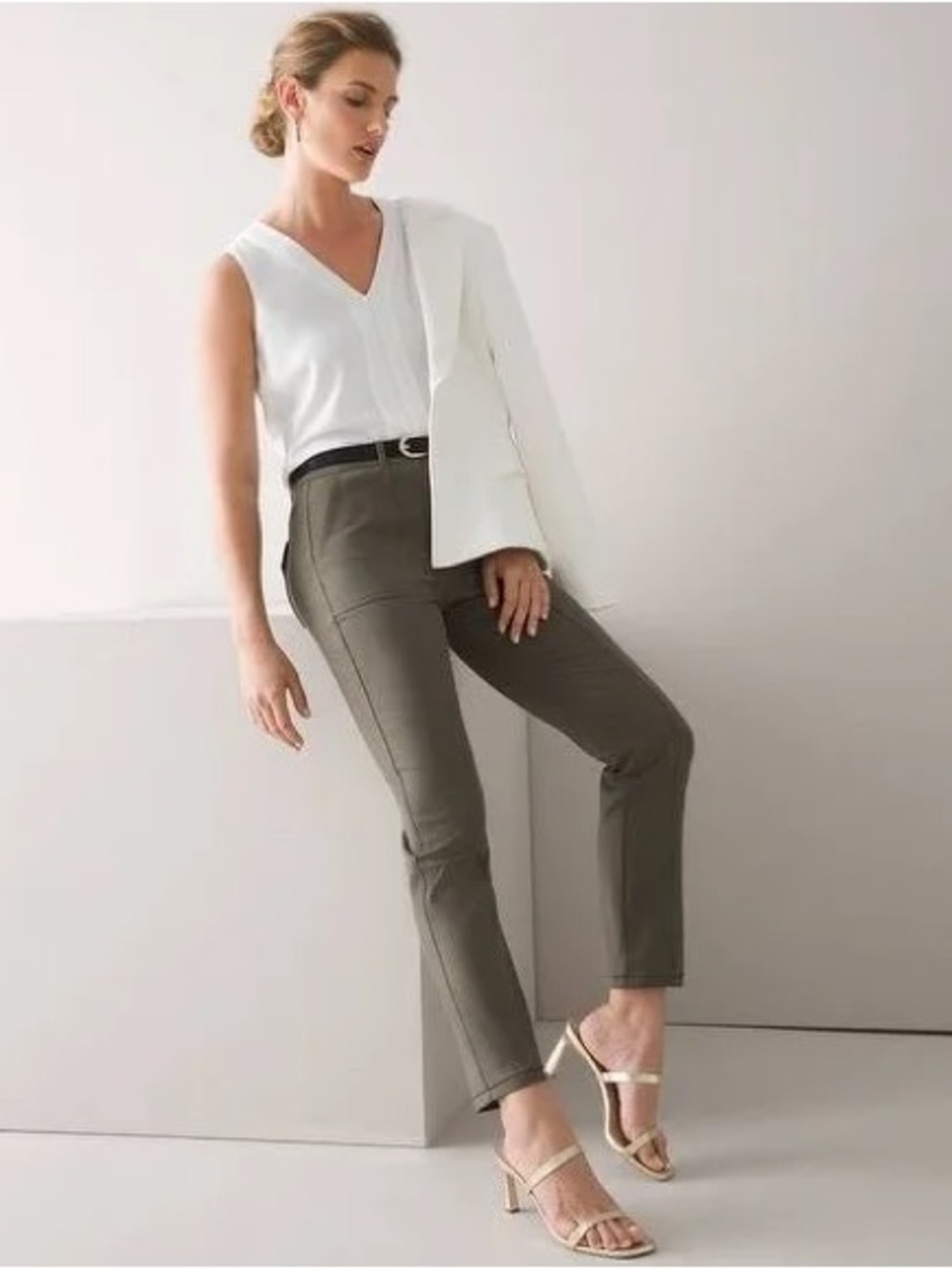 Straight Leg slim ankle Pants in Olive - Picture 1 of 6